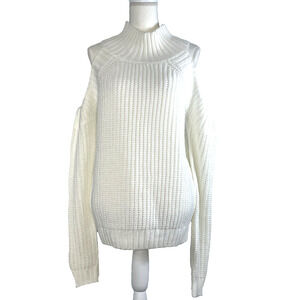 Elan Cold Shoulder White Sweater Womens Long Sleeve Pullover Sz L Fisherman Cozy